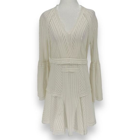 IRO Gwen A Line Bell Sleeves Flared Skirt V Neckline Mini Dress US‎ Size 4 FR 36 - Picture 2 of 11